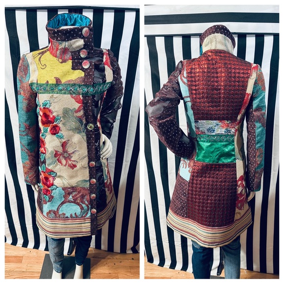 Desigual Vintage Embroidered Artistic Designer Trench Coat - 36